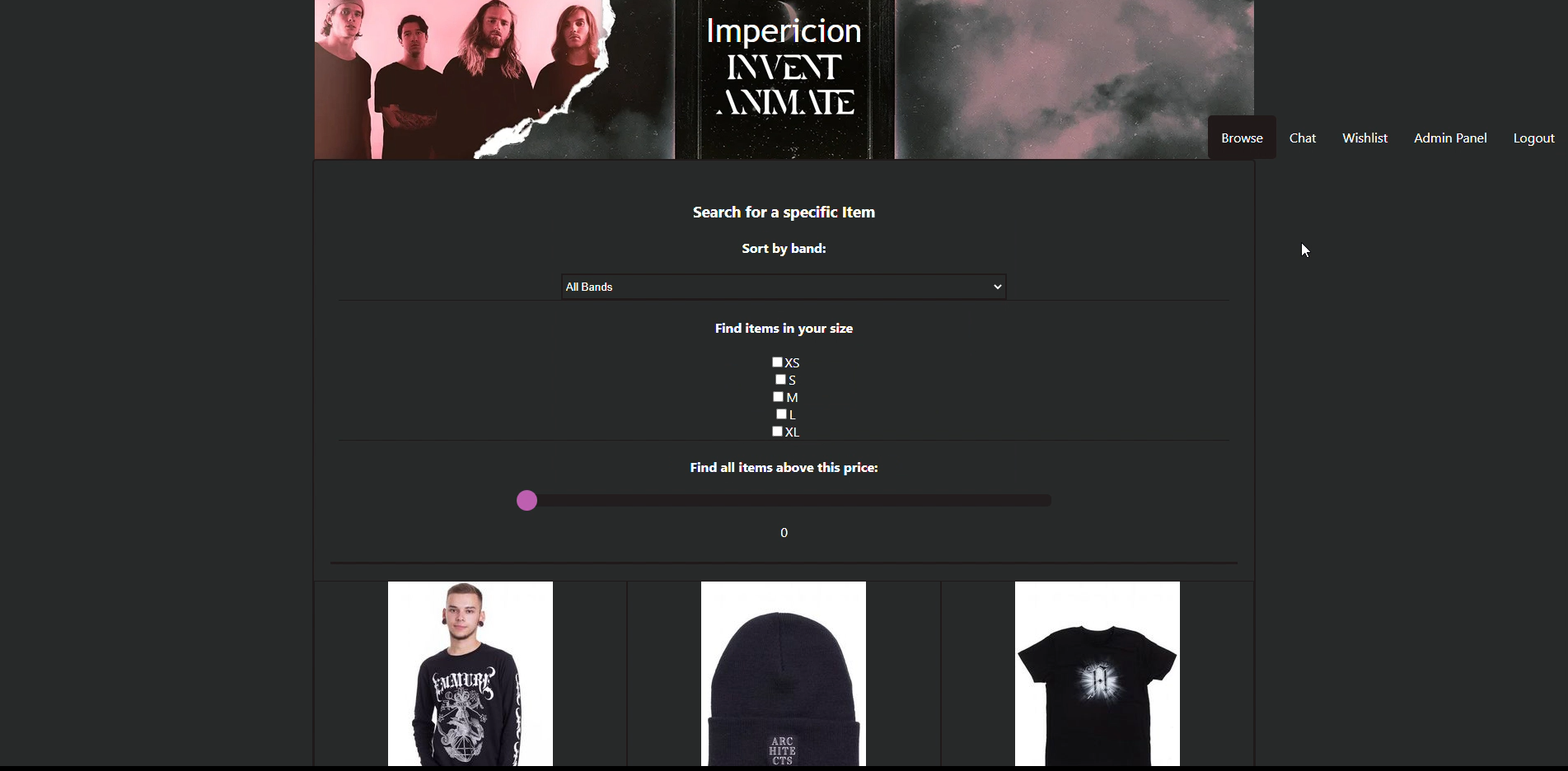 Impericion Merch Website